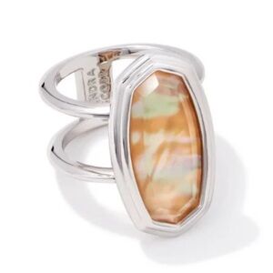 Kendra Scott Dani Silver Plated Framed Cocktail Ring Golden Abalone. SZ 8